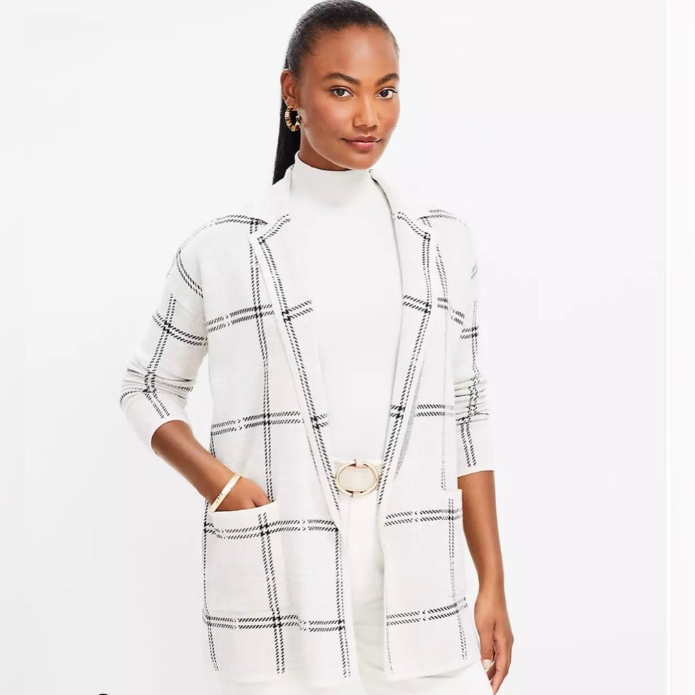 Loft Plaid Relaxed Pocket Sweater Blazer